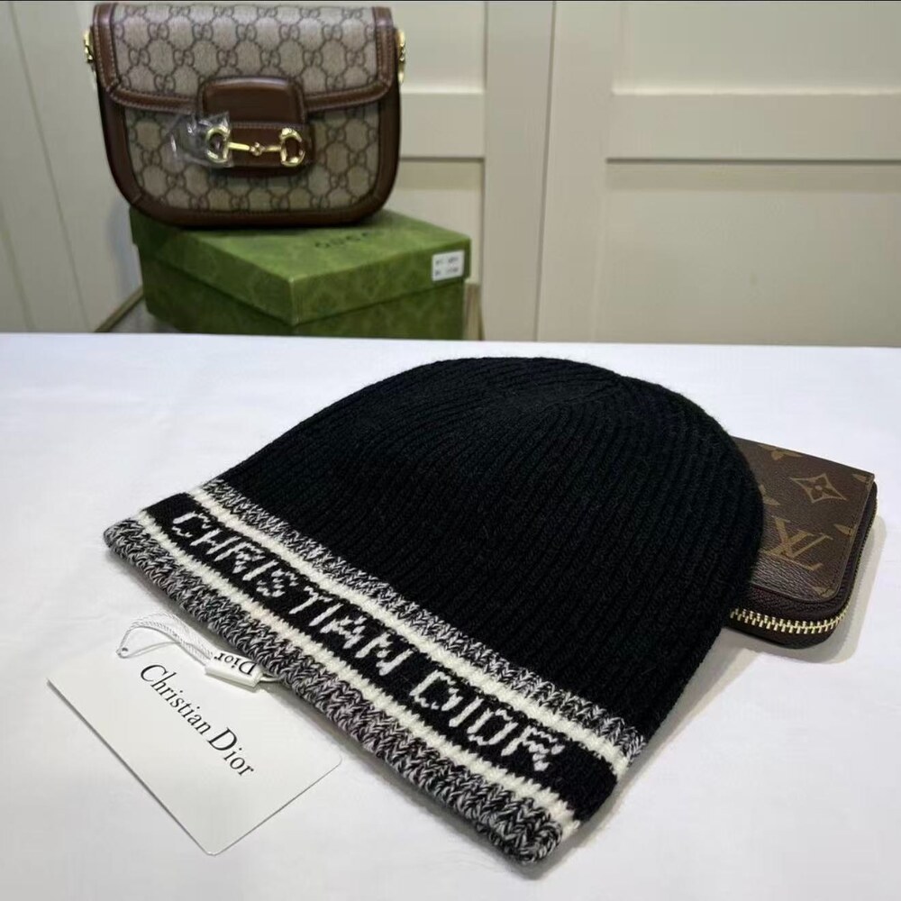 Dior Logo Jacquard Black Knit Beanie